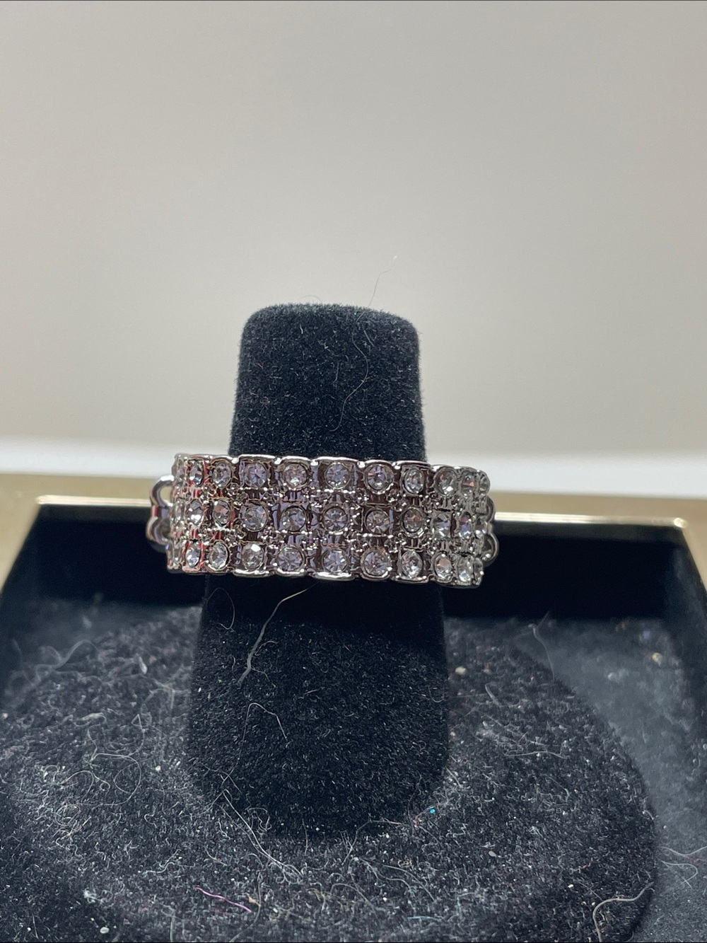 paparazzi Silver Triple-Row Rhinestone Band Ring